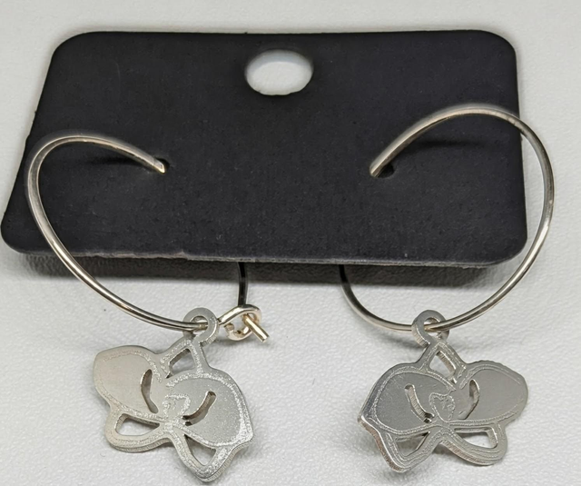 Abstract orchid 20mm sterling silver wire hoop earrings 