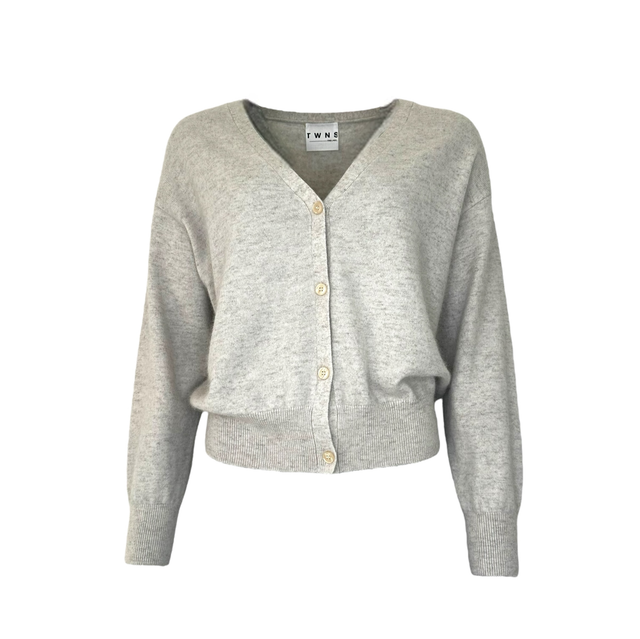 Long Sleeved V Neck Buttoned Cardigan Mottled Beige