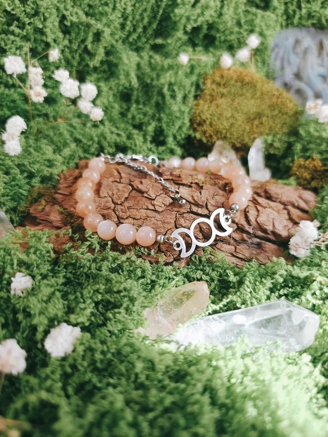 BRACELET - TRIPLE MOON (pierre de lune pêche)