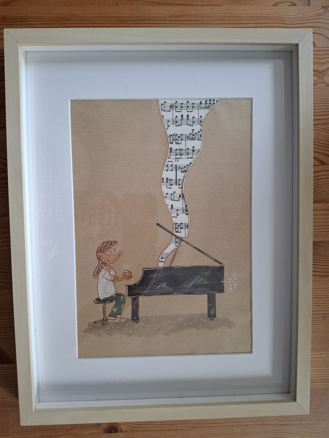 VENDU - "Piano envers" -  Dessin format A4 sur papier - cadre 32x42 - frais de port compris pour la France