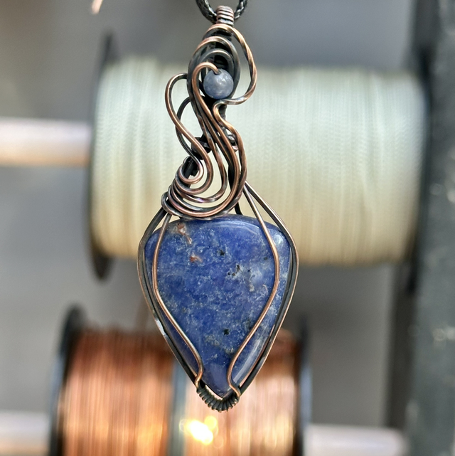 Sodalite pure copper wrapped pendant 