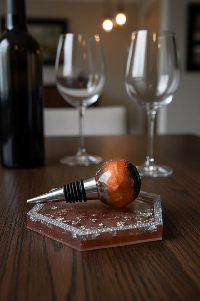 Ensemble dessous de bouteille et bouchon de vin assorti- Collection Nectar 