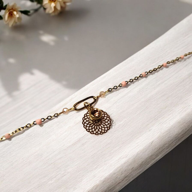 Bracelet acier inoxydable et strass pêche