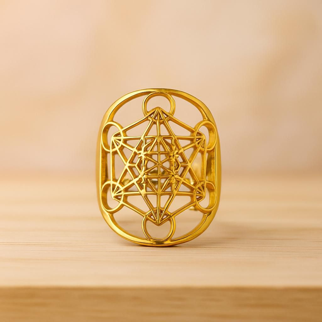 Bague Cube de Metatron Doré 