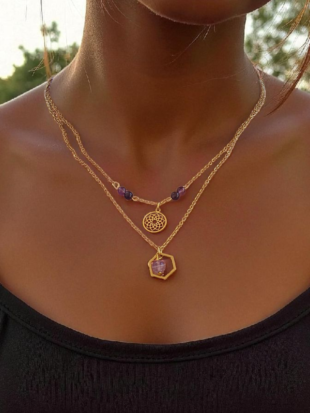 Collier CHAKRA COURONNE "Améthyste" &amp; Symbole Sacré – Bijou lithothérapie