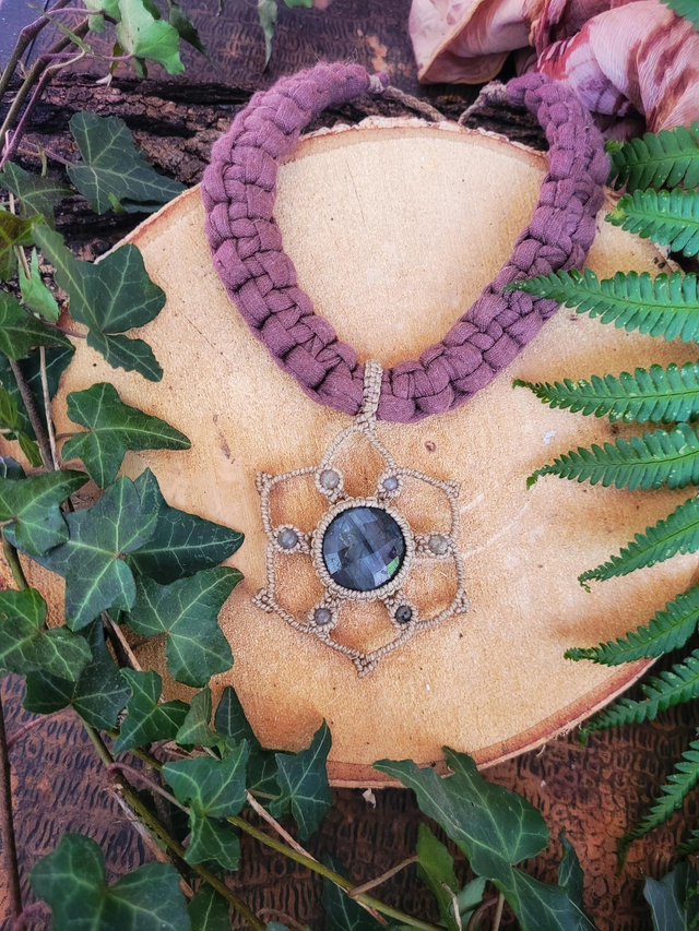Collier labradorite et tour de cou coton