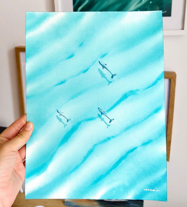 Ballenas sobre turquesa 