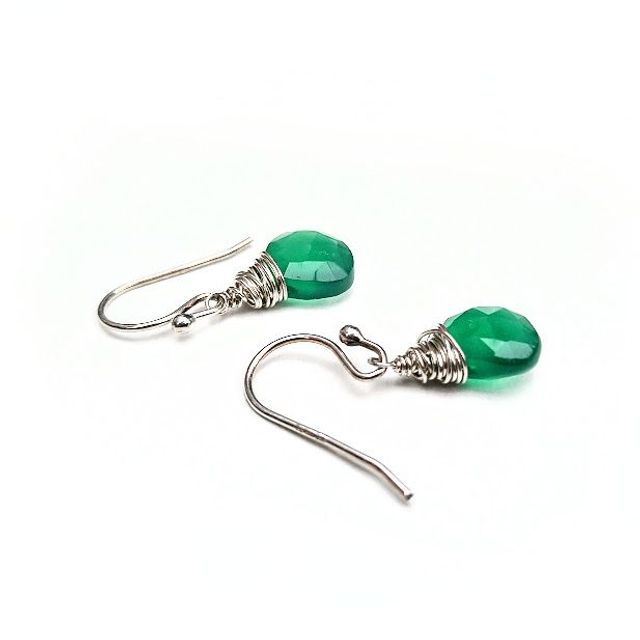 Wrap oorbellen zilver met groene onyx