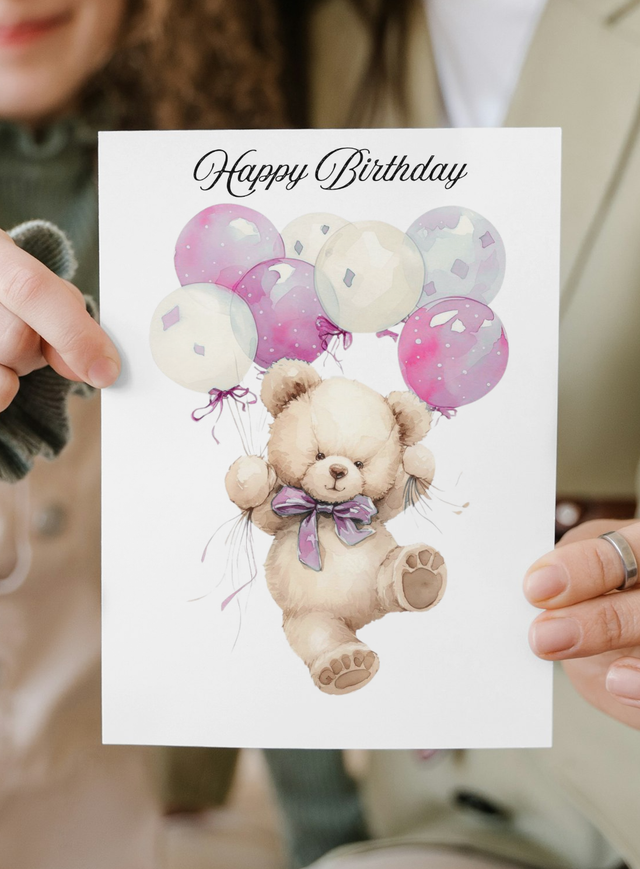 Happy Birthday Bear Ballon Card 