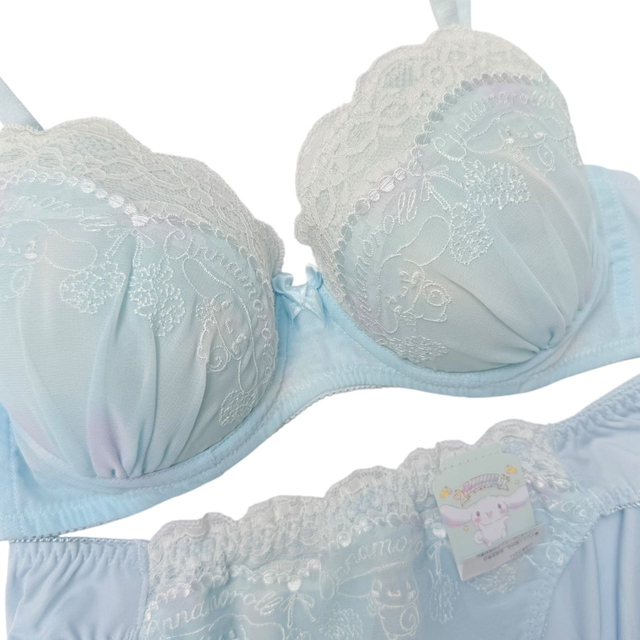 BNWT Japanese brand coquette baby blue floral cinnamoroll sanrio bra and underwear set
