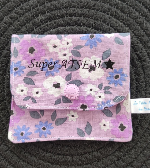 Porte monnaie fleurs violettes ATSEM 