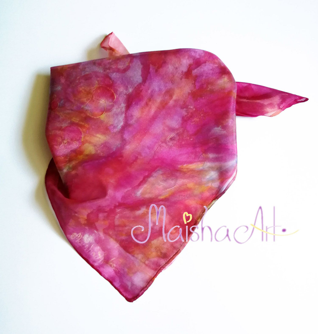 Unikatna, Ročno poslikana Svilena Ruta, Drevesa & Rože & Sonce