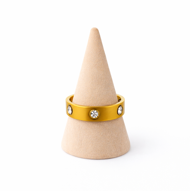 Anillo acero dorado y brillos 