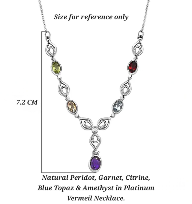 Multicoloured Natural Gemstones Platinum Plated Necklace.
