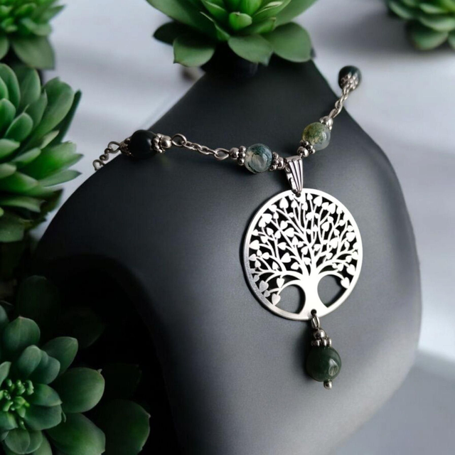 1)Collier Agate Mousse - Souffle de Paix & Renouveau