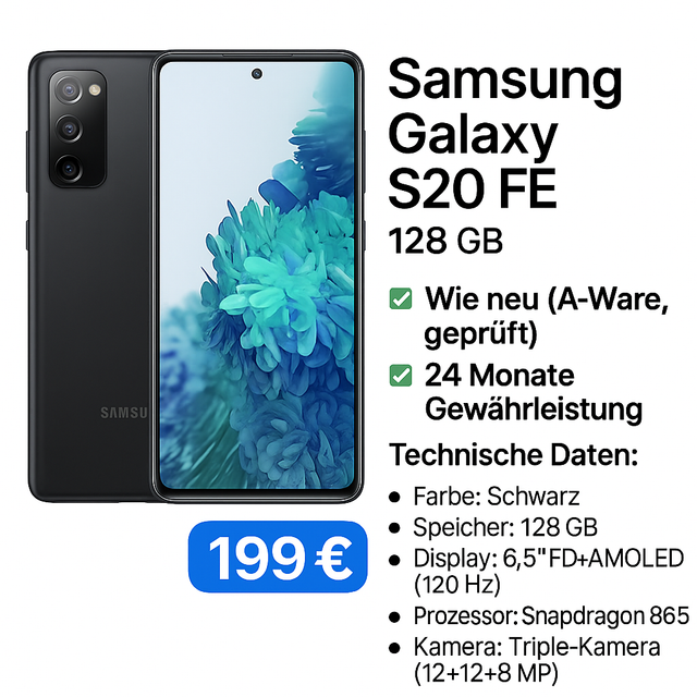 📱 Samsung Galaxy S20 FE – 128 GB – Black – 