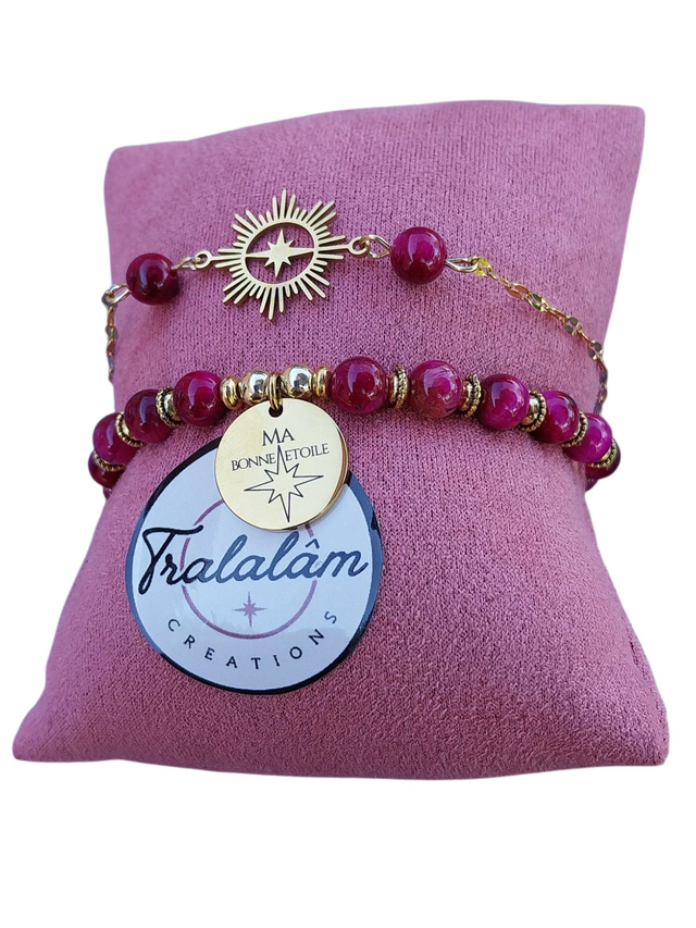 ✨Ensemble bracelets pierres roses intenses MA BONNE ETOILE ✨(65BRA)