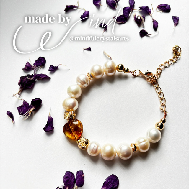  Made by Wind : Freshwater Pearls x Citrine Heart Bracelet 