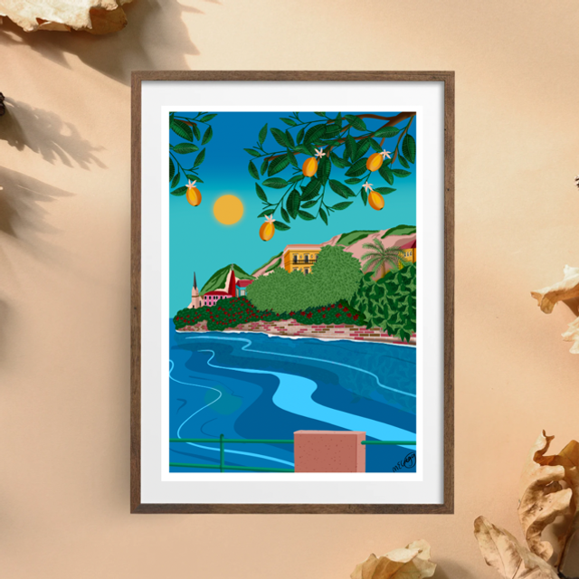 Lake como, Travel Print - Italian Escape Illustration