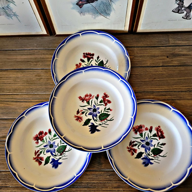 X Assiettes plates Digoin Sarreguemines modèle Elorn motif floral