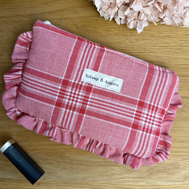 Pochette froufrous tartan rose