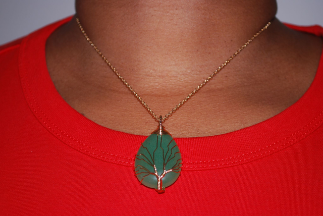 Collier aventurine verte arbre de vie en or