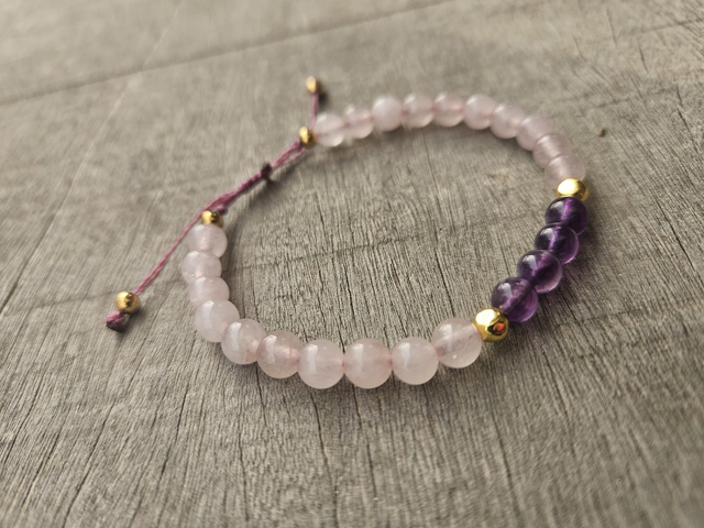 Bracelet fin quartz rose et améthyste