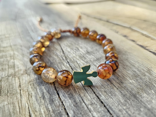 Bracelet agate de feu et ange doré