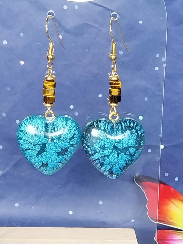 Boucles d’oreilles " Cœur de Tigresse" - Azur Sacré"