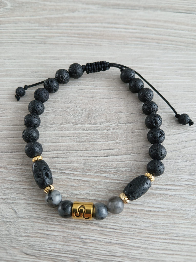 Sterrenbeeld armband Leeuw - Labradoriet & Lavasteen - verstelbaar (7.032)