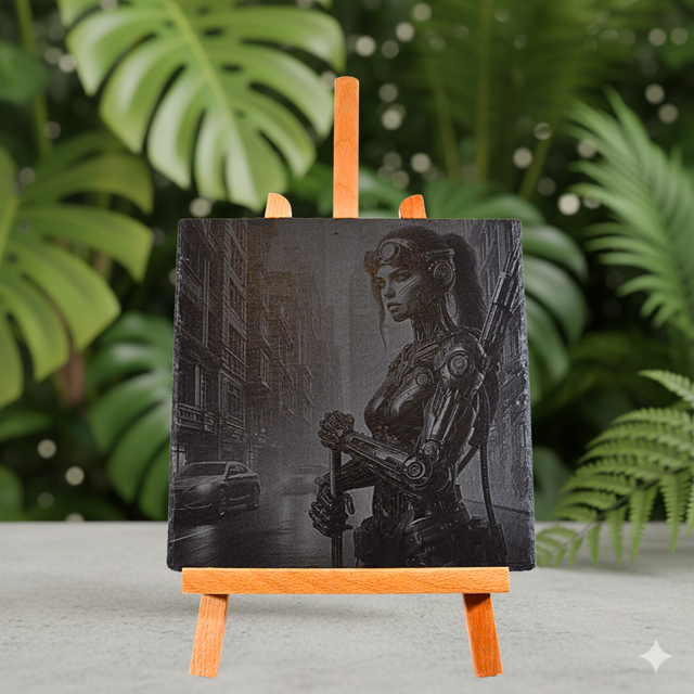 Femme cyborg Ardoise 25x25cm