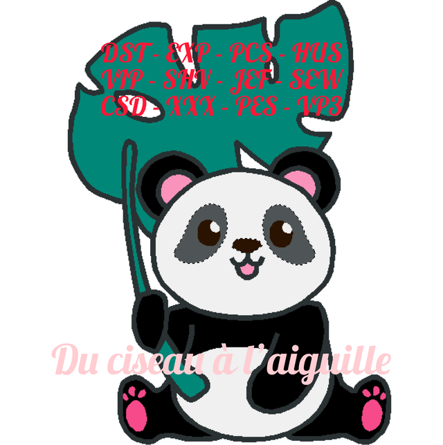 fichier broderie panda feuille - Taille 10x10 / 12 Formats
