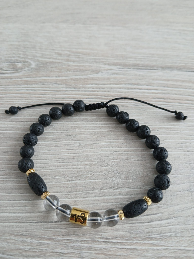 Sterrenbeeld armband Steenbok - Bergkristal &amp; Lavasteen - verstelbaar (7.027)