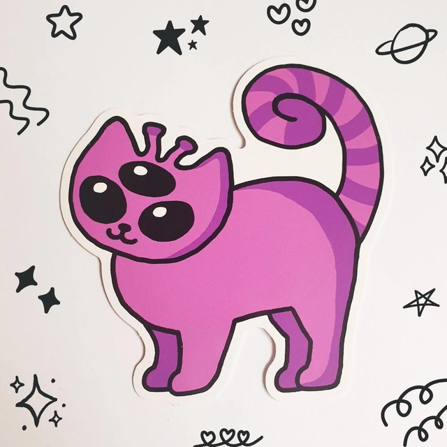 Pink Alien Cat Sticker