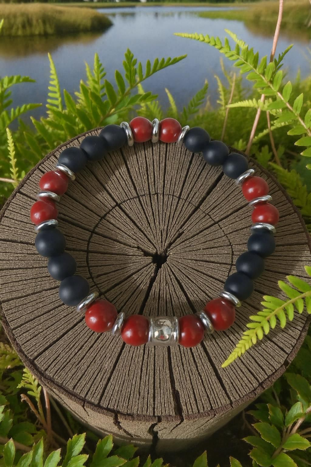 Bracelet Cinabre/Onyx mat - Force &amp; Vitalité