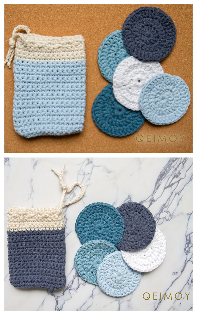 Beauty-set: handgehaakt katoenen zeepzakje en 5 gezichtsscrubbies