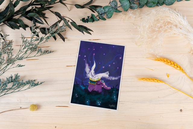 Graspapierkarte - Elefant mit Geisterkatze