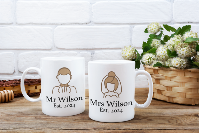 Personalised Wedding Mugs - Mr &amp; Mrs 