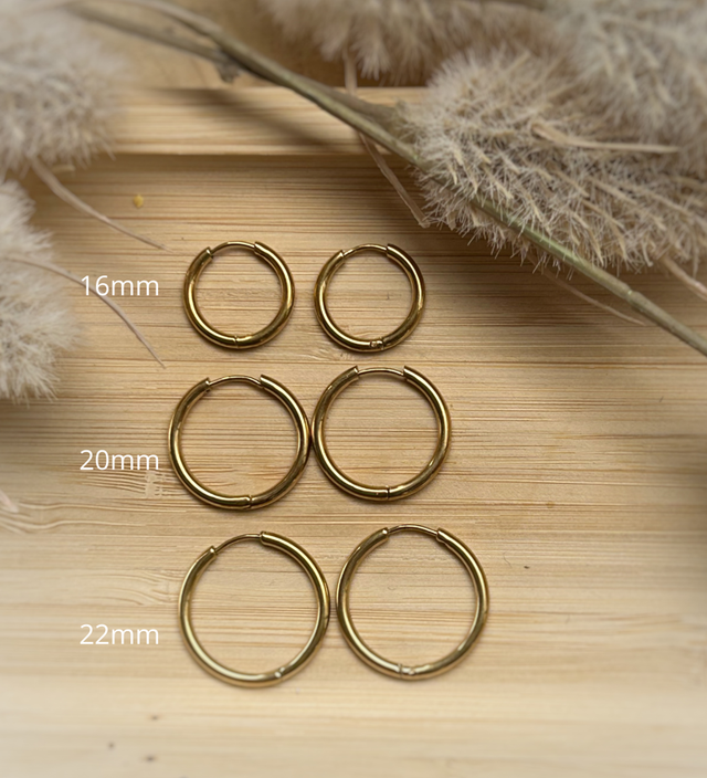 Mini Créoles rondes 16 mm - Acier Inoxydable Doré x2