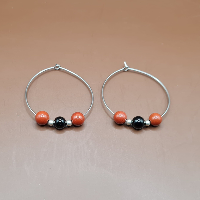 Créoles Jaspe rouge - obsidienne noire