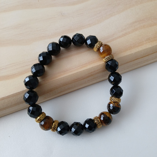 Heren armband Tijgeroog en Onyx (2.051)