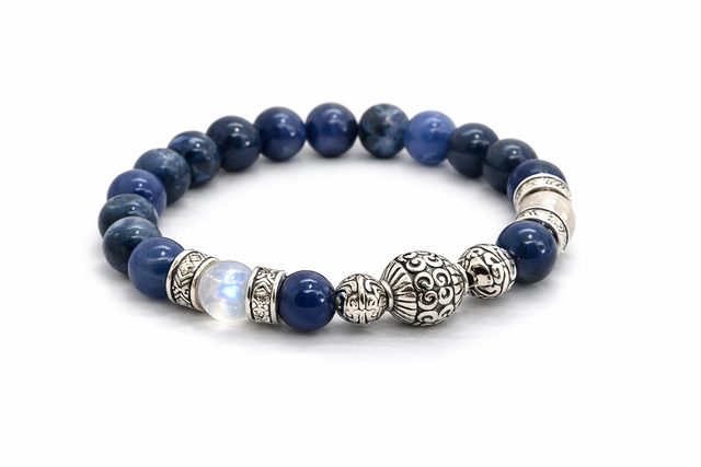Bracelet  « Ahès » Sodalite et Pierre de Lune 8 mm