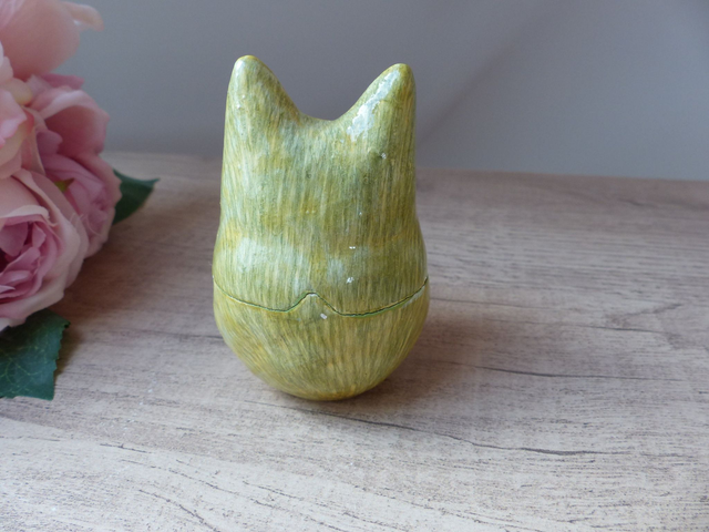 Petite boite à bijoux zoomorphe chat laqué peint à la main Vintage, Cat lover gift, Collection chat décoration Intérieure artisanat