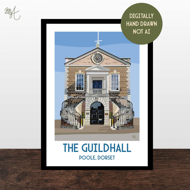 The Guildhall, Poole, Travel Poster Print - Vintage Style Dorset Wall Art