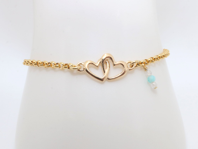 Vergoldetes Armband aus 925 Silber mit verschlungenen Herzen, Zirkonia & Amazonit 