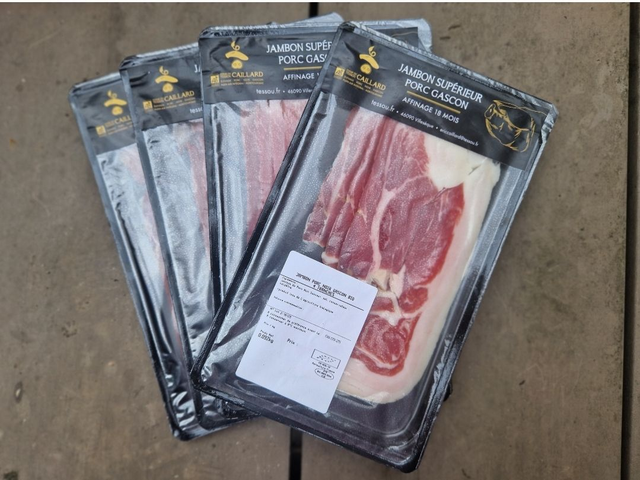 Jambon supérieur de porc gascon 18 mois d'affinage, environ 160 grammes, 6 tranches