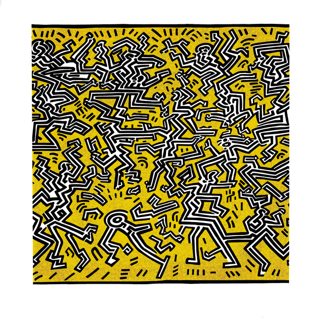 Abstract Pop Art Keith Haring inspired 'Dancers 4', Stretched Canvas, Colourful, Wall art.