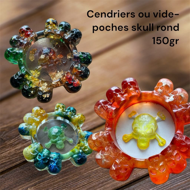 Cendrier ou vide-poches SKULL rond en résine epoxy  