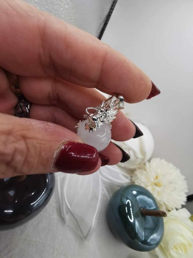 Pendentif Sphère en Quartz Clair - Monture Dragon