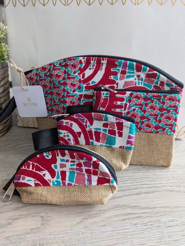 Lot de pochettes en wax et toile de jute